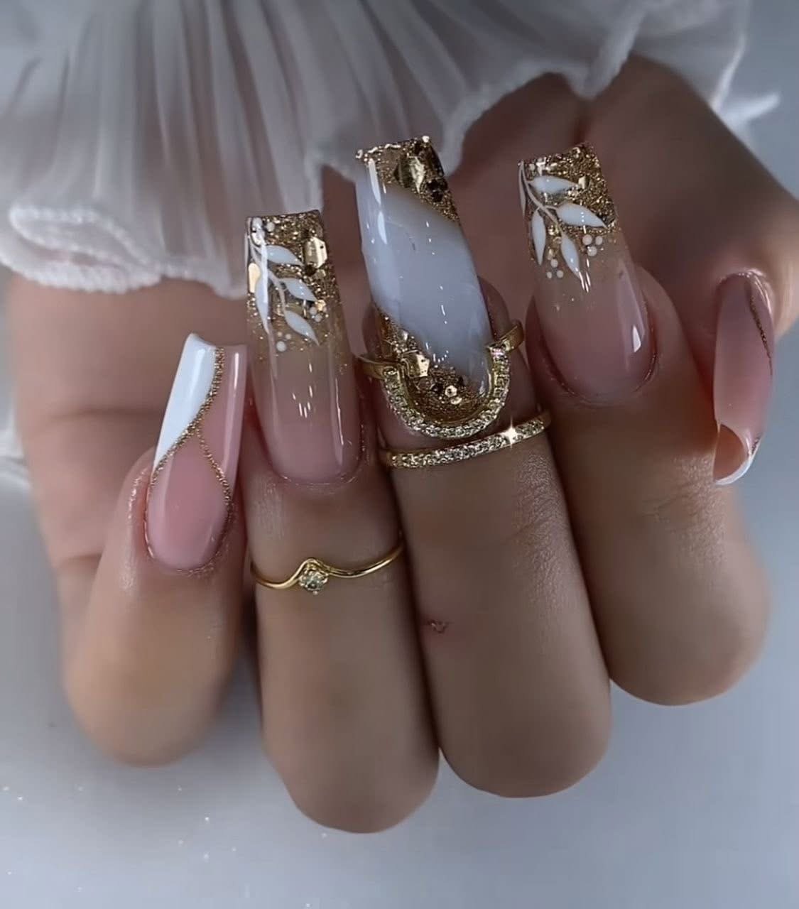 Royal gold leaf square tip nails